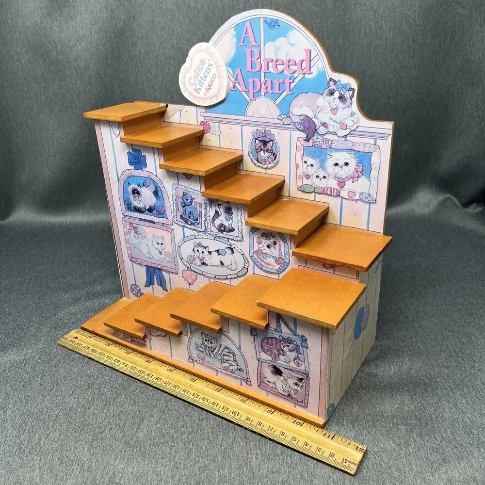 Vintage 1997 Enesco Calico Kittens A Breed Apart Wood Staircase Figurine Display